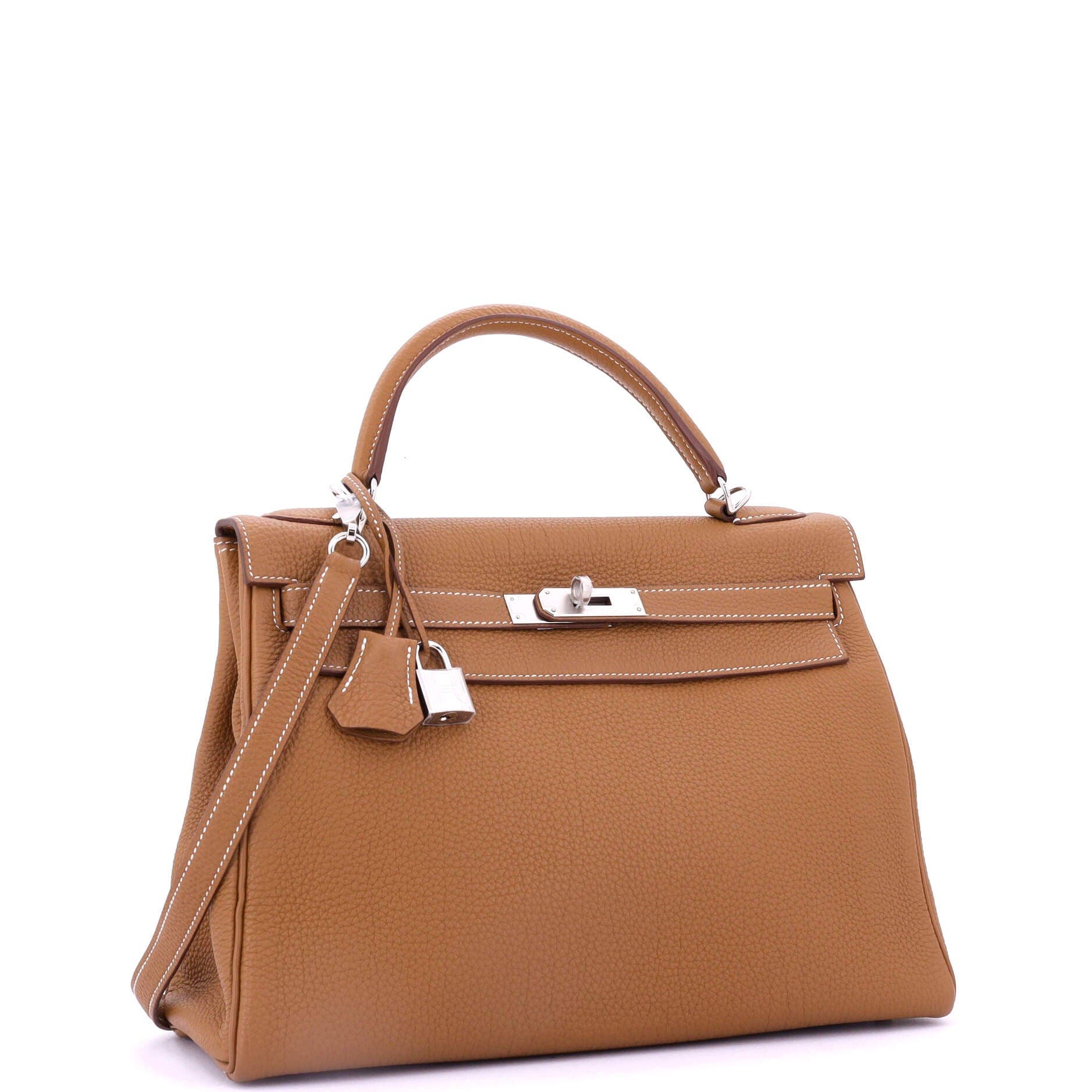 Pre-Owned Hermes Kelly Handbag Brown Togo with Palladium Hardware 32, Alternate, color, 