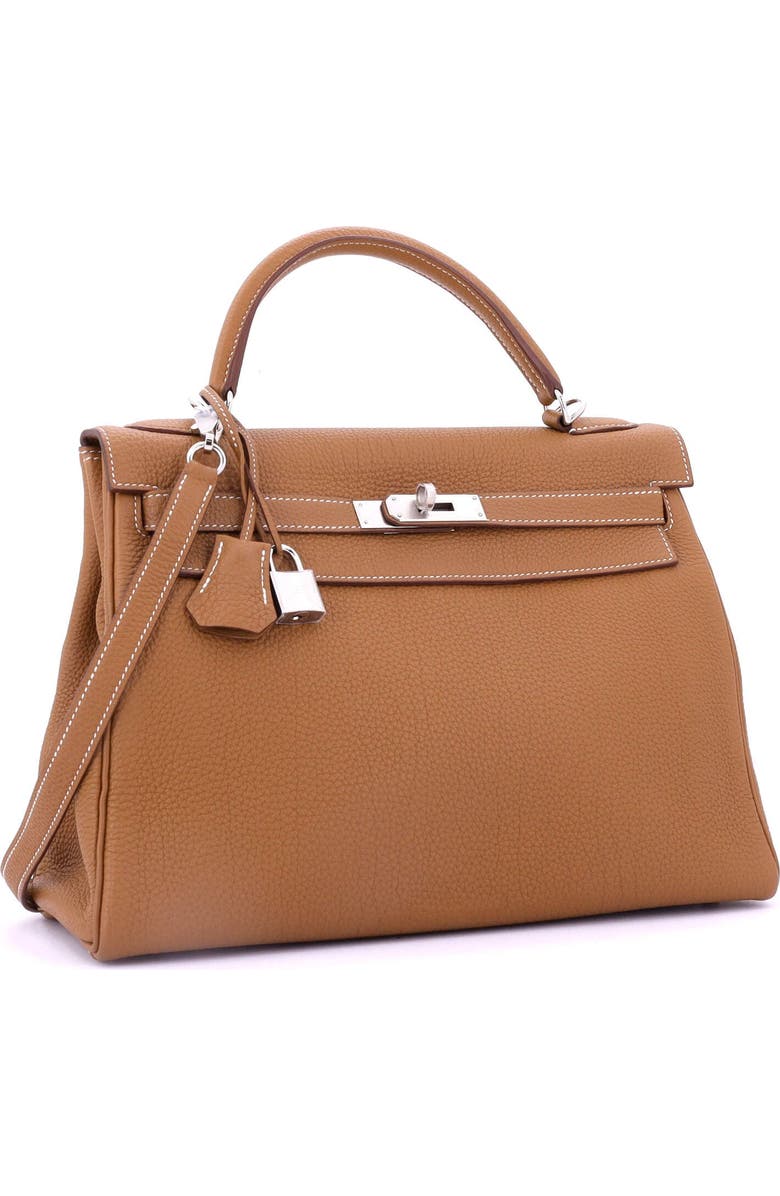 Pre-Owned Hermes Kelly Handbag Brown Togo with Palladium Hardware 32, Alternate, color, Gold