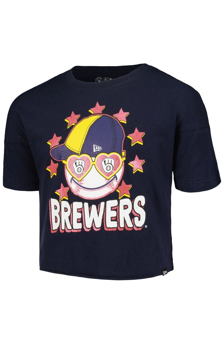 New Era Girls Youth New Era Navy Milwaukee Brewers Team Half Sleeve T-Shirt, Alternate, color, 
