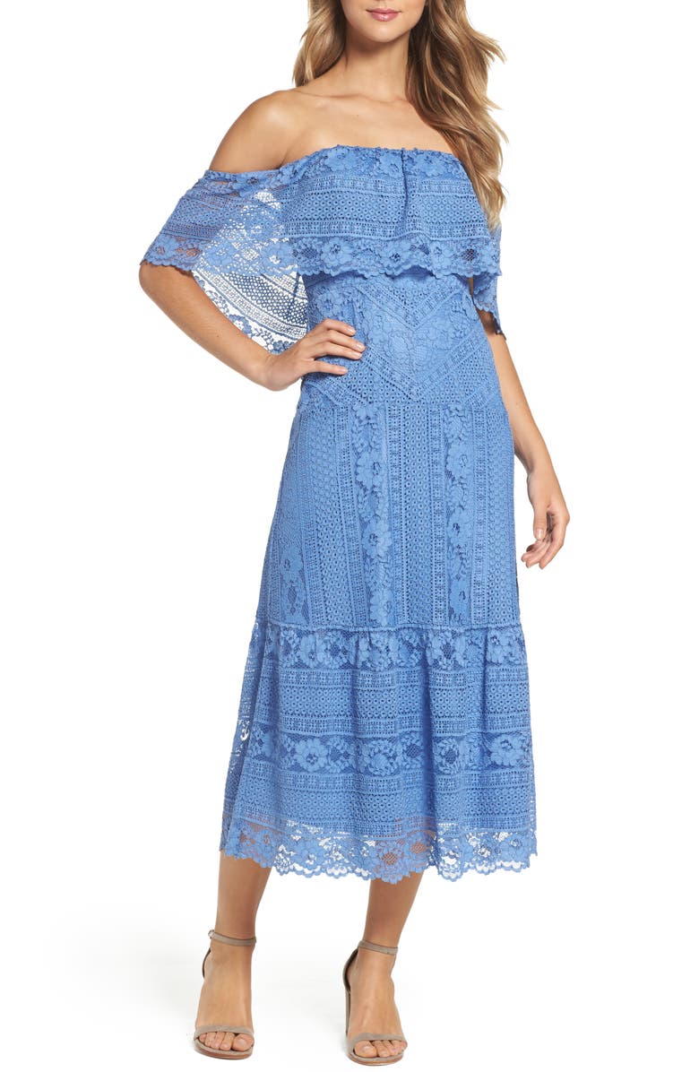 BB Dakota by Steve Madden BB Dakota Katie Lace Midi Dress, Main, color,