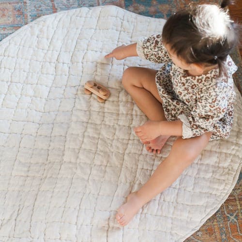 Creative Women Stone Washed Linen Quilted Playmat In Natural