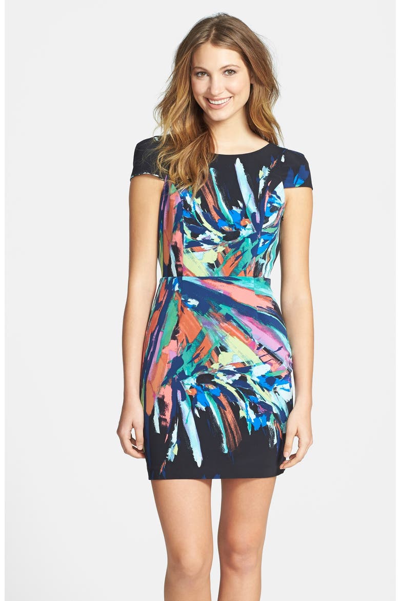 Open Back Splash Print Crêpe de Chine Dress, Main, color, BLACK/ MULTI