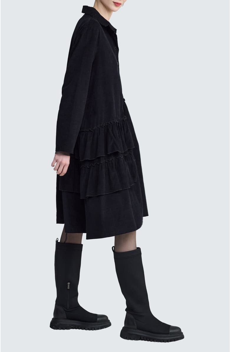 LUUKAA Isolde Ruffled Cord Velvet Shirt Dress, Alternate, color, Black
