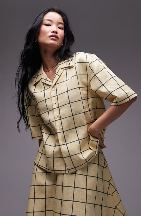 Windowpane Cotton Button-Up Resort Shirt