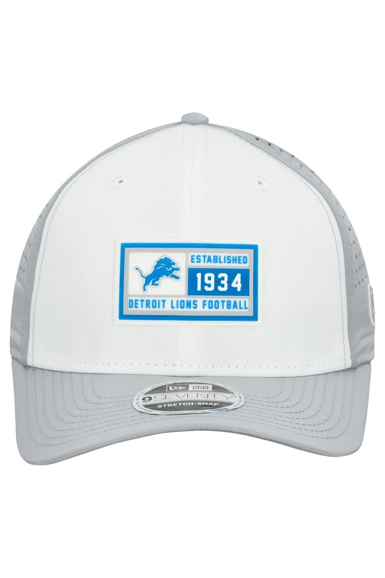 Men's New Era  White/Silver Detroit Lions Established Patch 9SEVENTY Adjustable Hat, Alternate, color, White