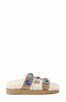 Kurt Geiger London Orson Crystal Teddy Genuine Shearling Lined Sandal