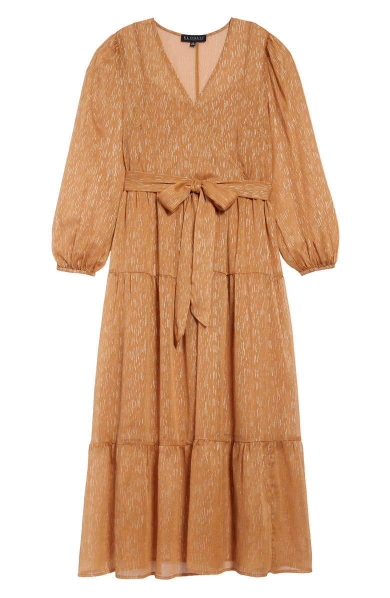 ELOQUII Metallic Tiered Long Sleeve Maxi Dress, Alternate, color,