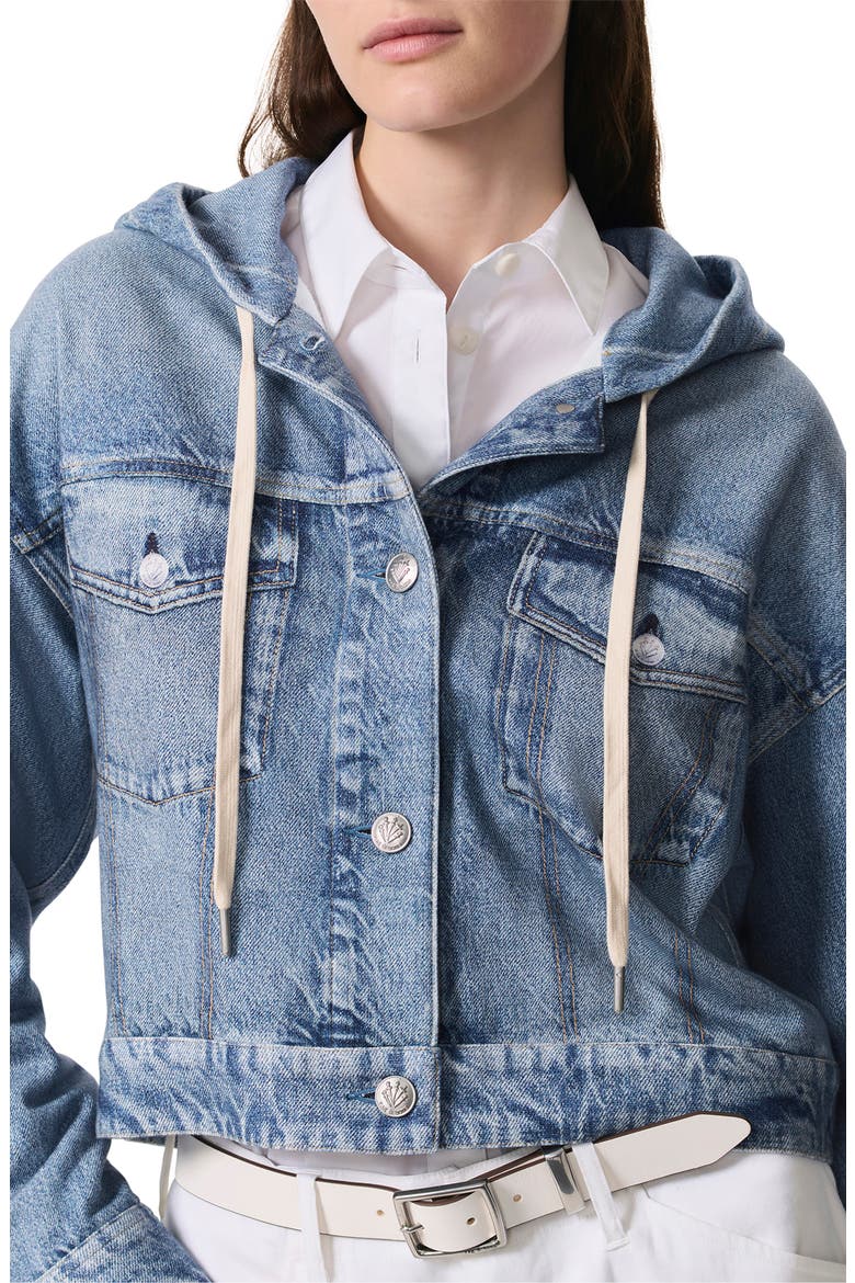 rb Miramar Hooded Trompe l'Oeil Faux Denim Terry Trucker Jacket, Alternate, color, CONEY