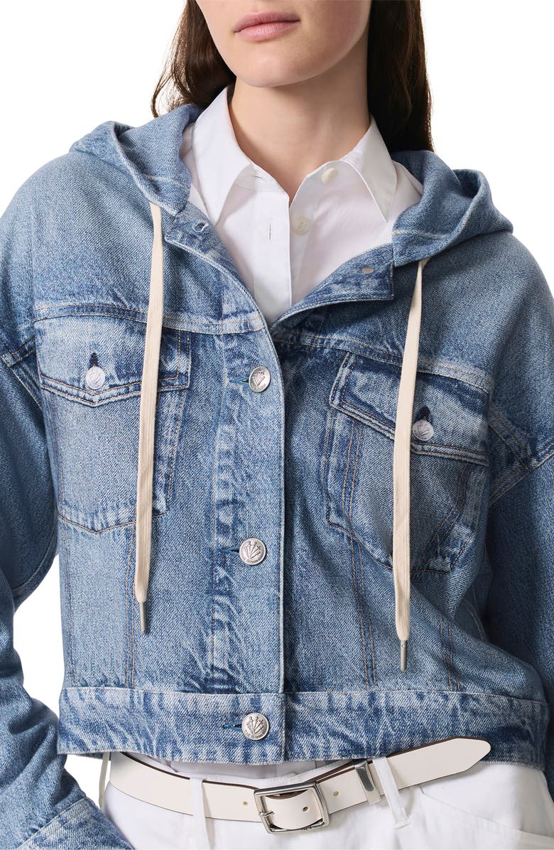 rag & bone Miramar Hooded Trompe l'Oeil Faux Denim Fleece Terry Trucker Jacket, Alternate, color,