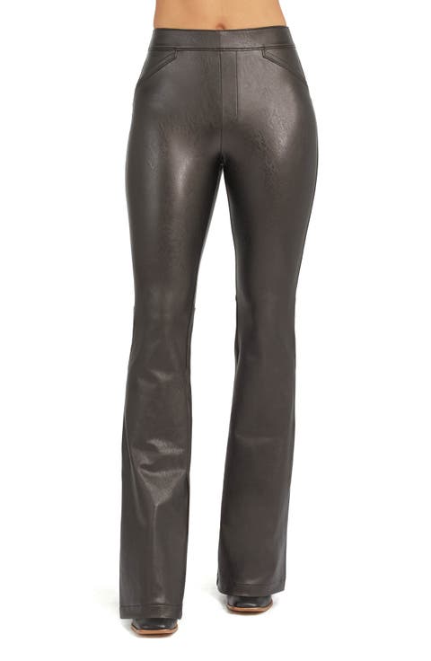 Faux Leather Flare Leg Pull-On Pants (Regular, Petite & Plus Size)