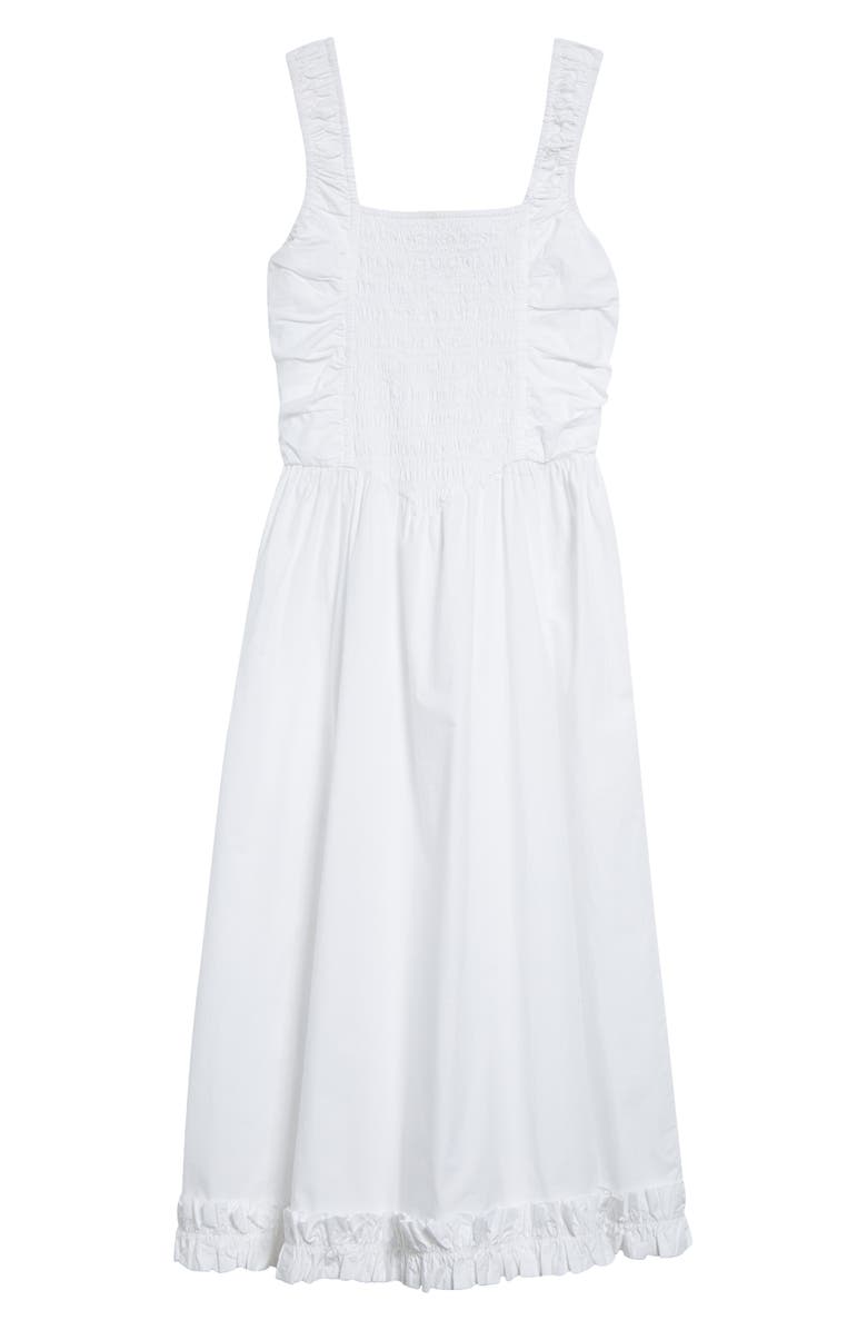 Ganni Smock Bodice Organic Cotton Poplin Midi Dress, Alternate, color, 
