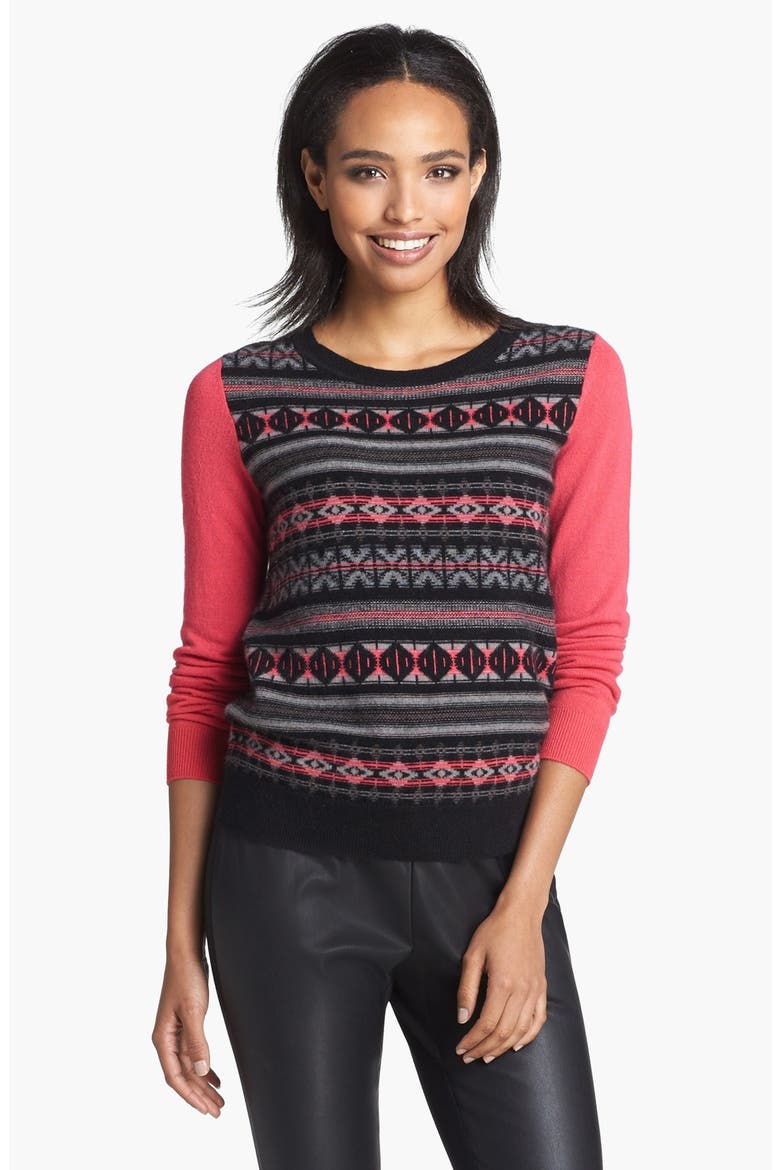 Fair Isle Cashmere Sweater, Alternate, color, BLACK/ ROSE BRIGHT COMBO