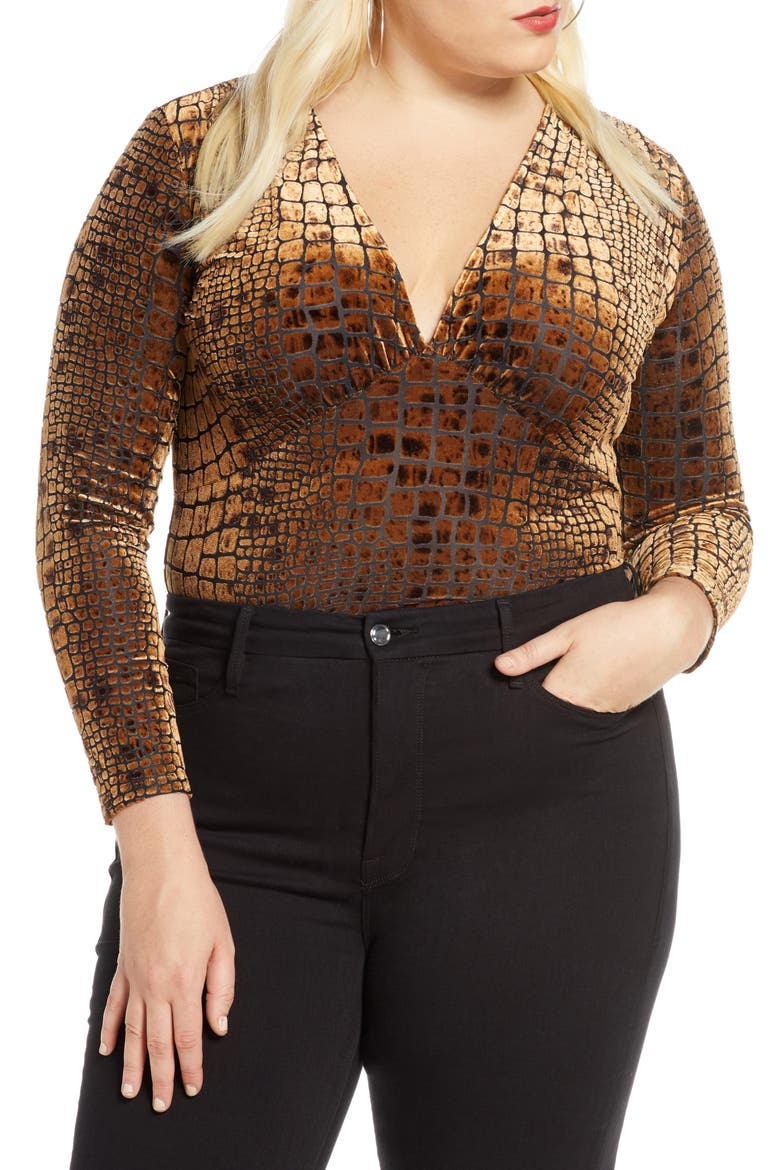 Reptile Burnout V-Neck Top, Main, color, BROWN BEAR REPTILE BURNOUT