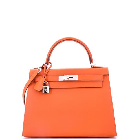Kelly Handbag Orange Epsom with Palladium Hardware 28