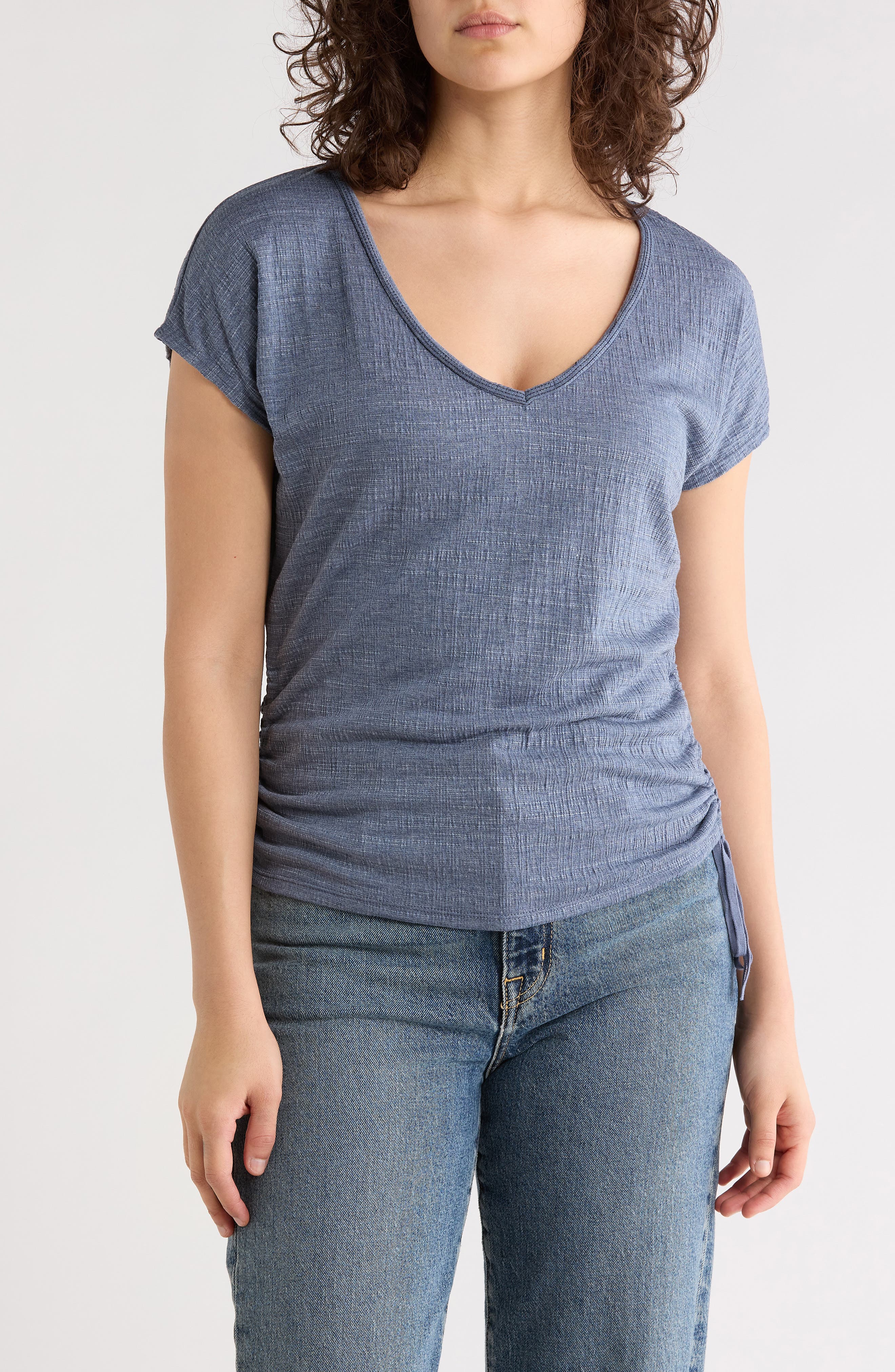 Cap Sleeve Ruched Crinkled Knit Top - image 5