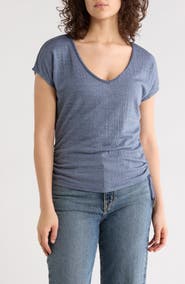 MAX STUDIO Cap Sleeve Ruched Crinkled Knit Top