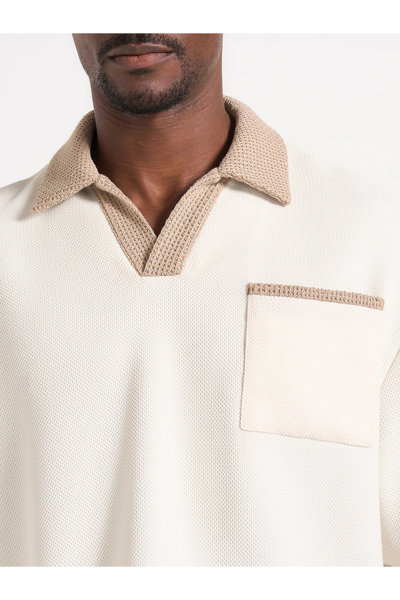 Brice Boxy Crochet Detail Polo Shirt, Alternate, color, Cream