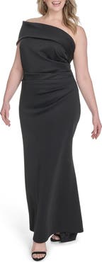 Eliza J One-Shoulder Ruched Gown
