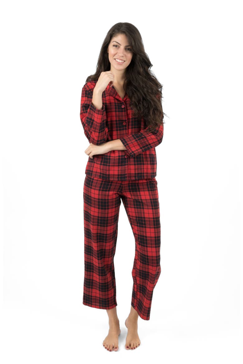 Women's 2-pc. Cotton Flannel Button-Front Holiday Pajama Set, Alternate, color, Red/Black Plaid