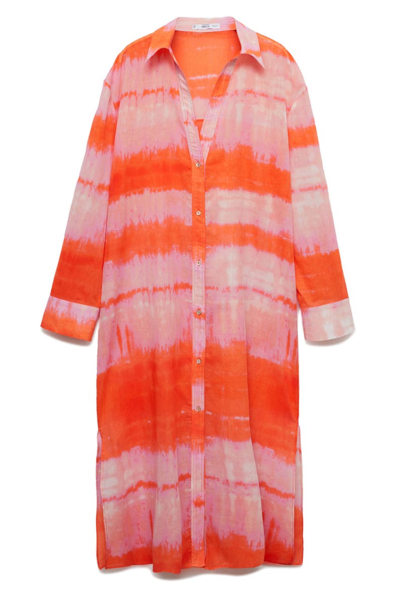 Tie Dye Long Sleeve Midi Shirtdress, Alternate, color, ORANGE