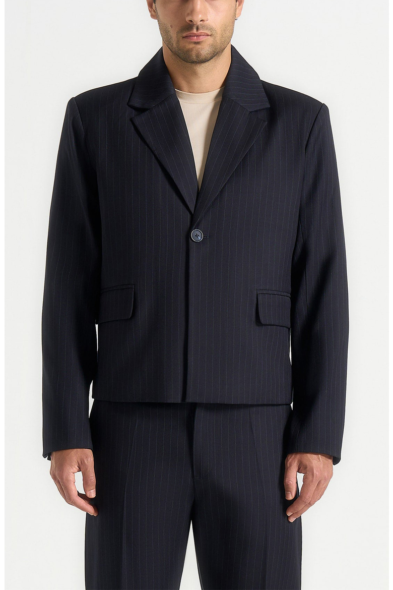 Silas Pinstriped Tailored Cropped Blazer, Alternate, color, Navy Pinstripe