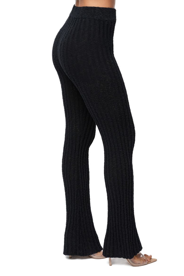 Lanah Rib Knit Flare Pants, Alternate, color, BLACK