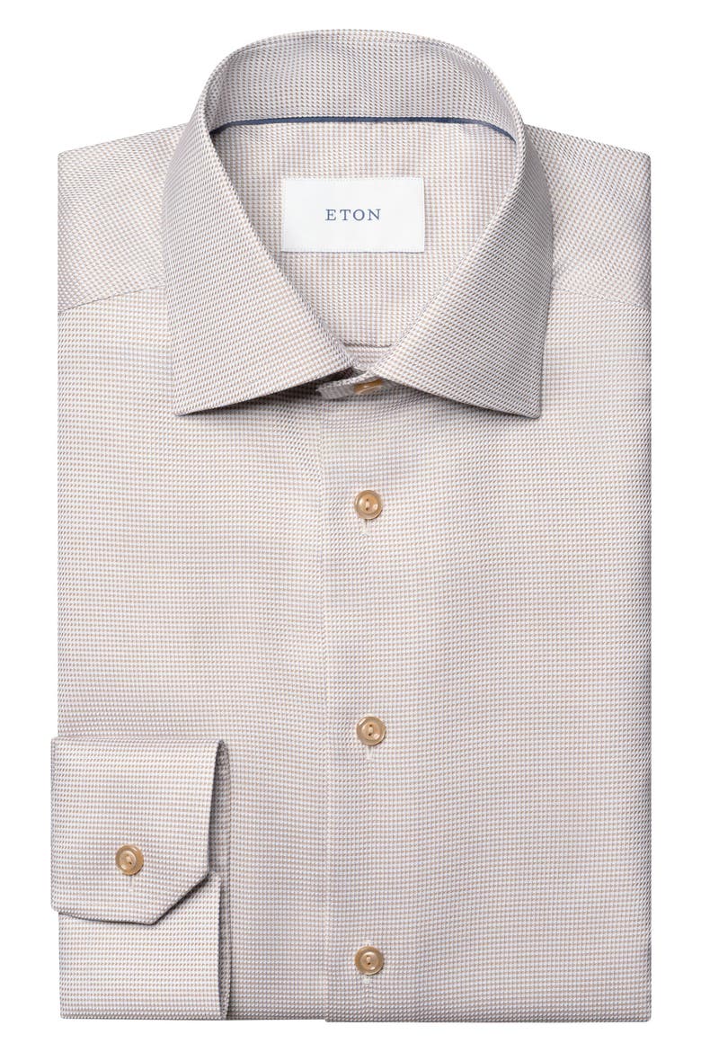 Slim Fit Houndstooth Twill Dress Shirt, Alternate, color, LIGHT BEIGE
