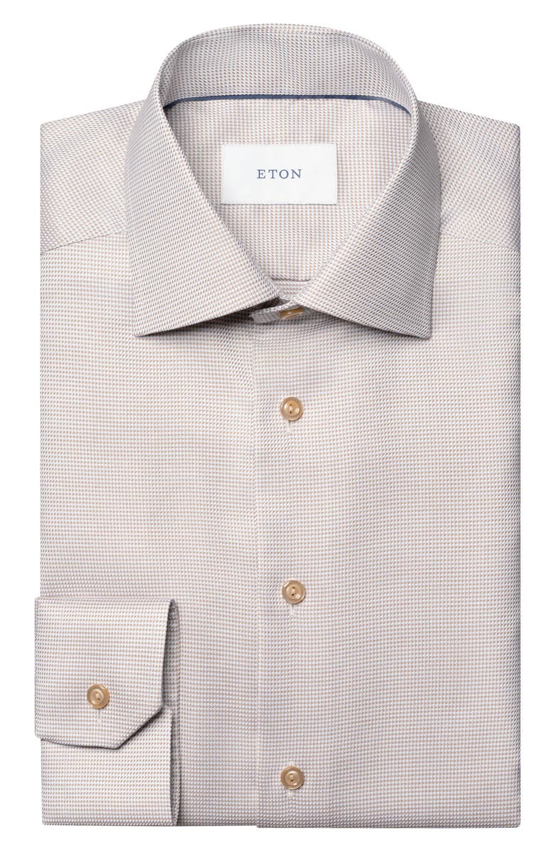 Eton Slim Fit Houndstooth Twill Dress Shirt, Alternate, color, Light Beige