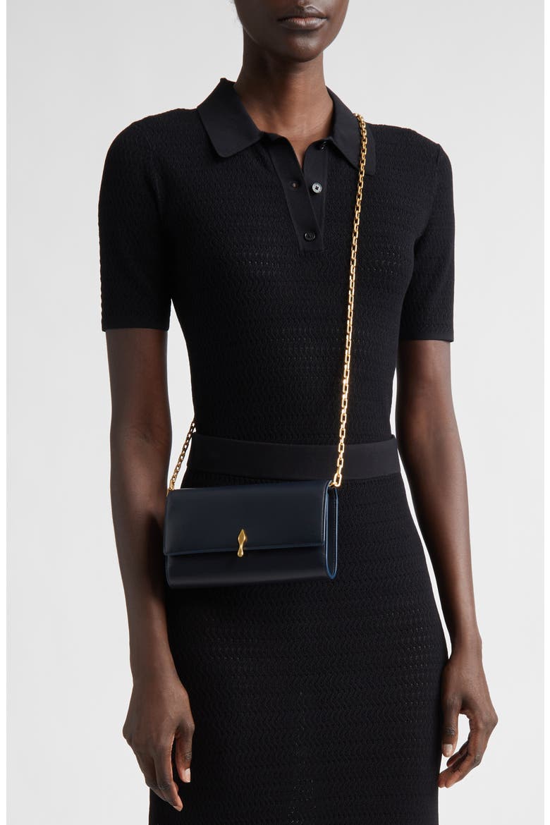 Bettina Leather Wallet on a Chain, Alternate, color, U423 MARINE/ GOLD