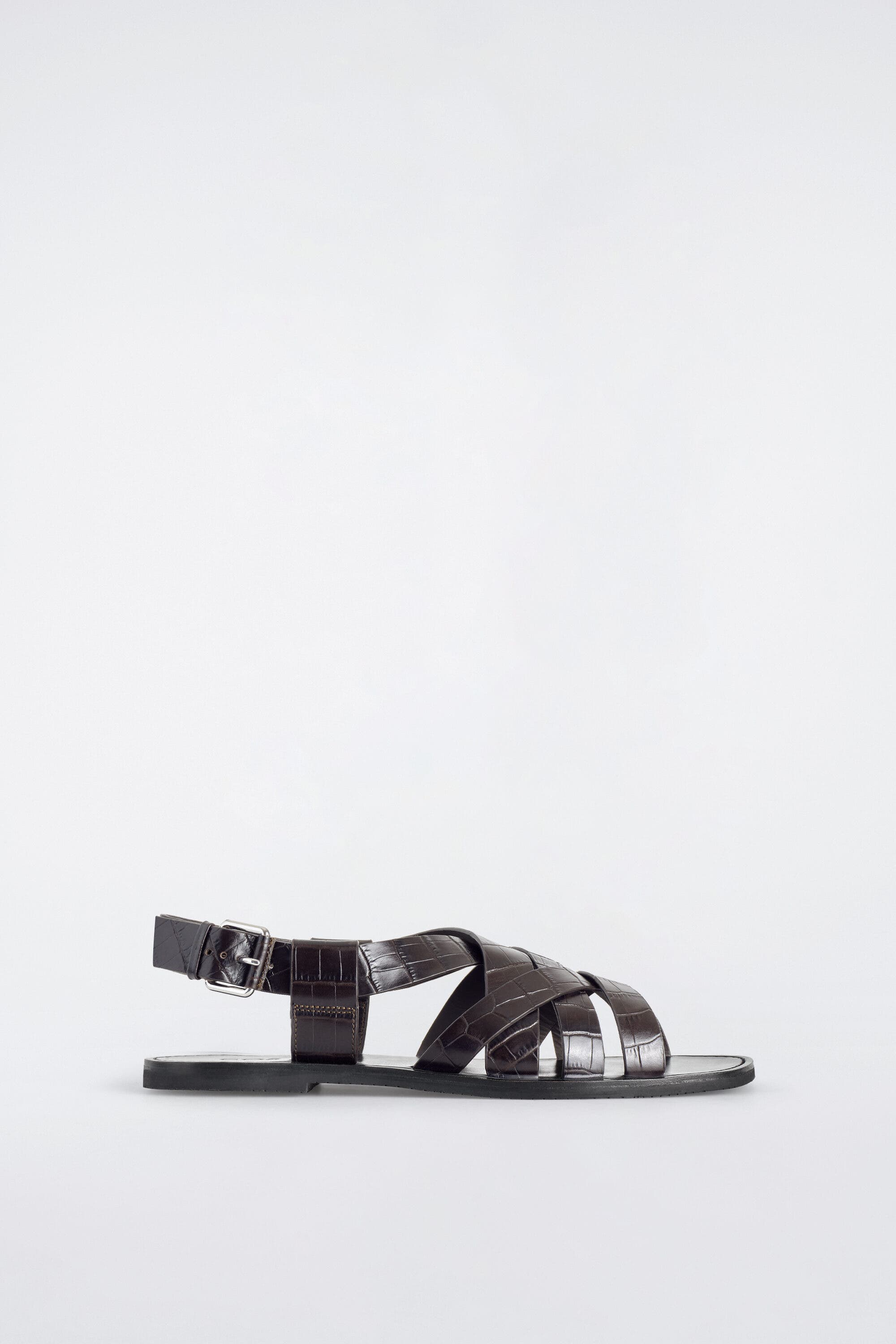 COS Woven Leather Sandals, Main, color, Brown / Croc Effect