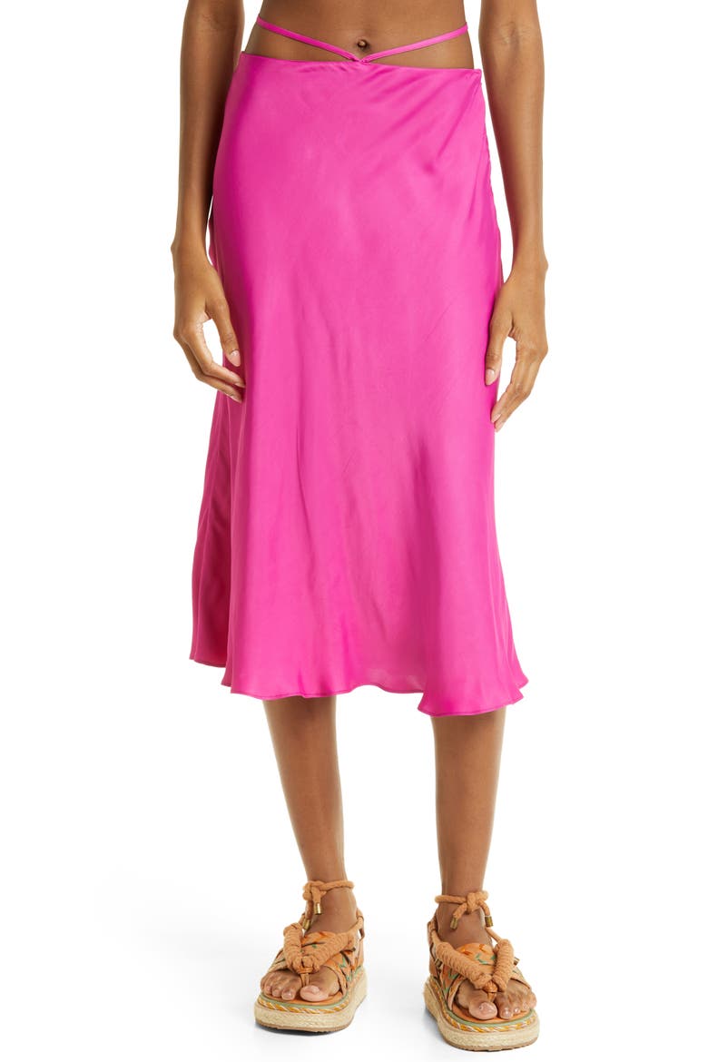 Satin Midi Skirt, Main, color, PINK