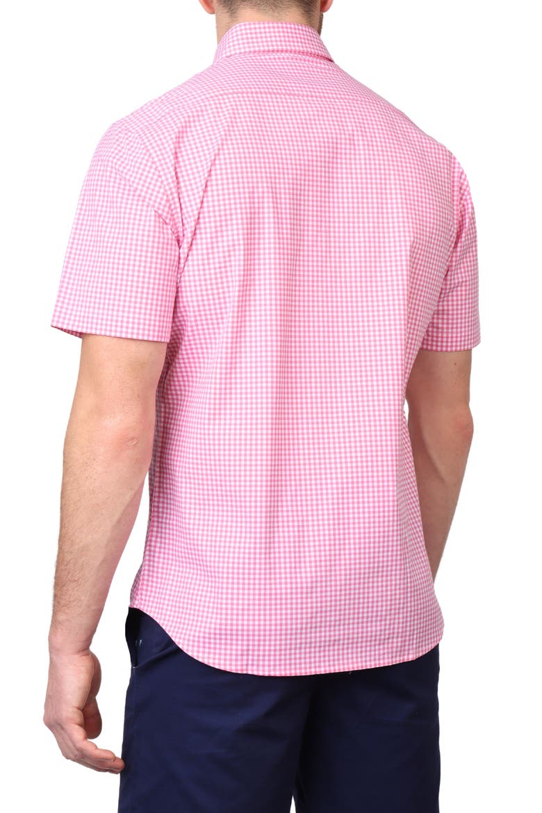 Gingham Short Sleeve Stretch Cotton Button-Up Shirt, Alternate, color, ROSE PINK