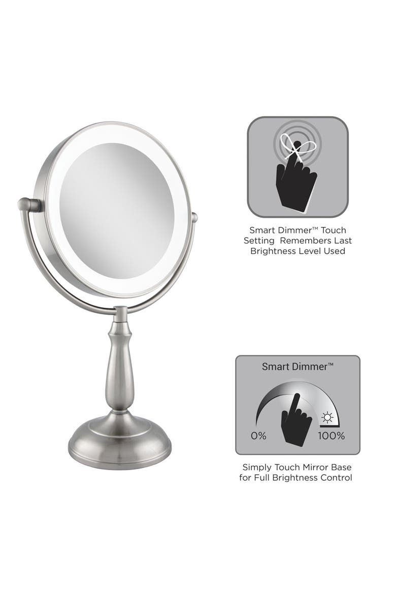 Lighted Makeup Mirror with 5X/1X Magnification & Touch Base Controls, Alternate, color, Chrome