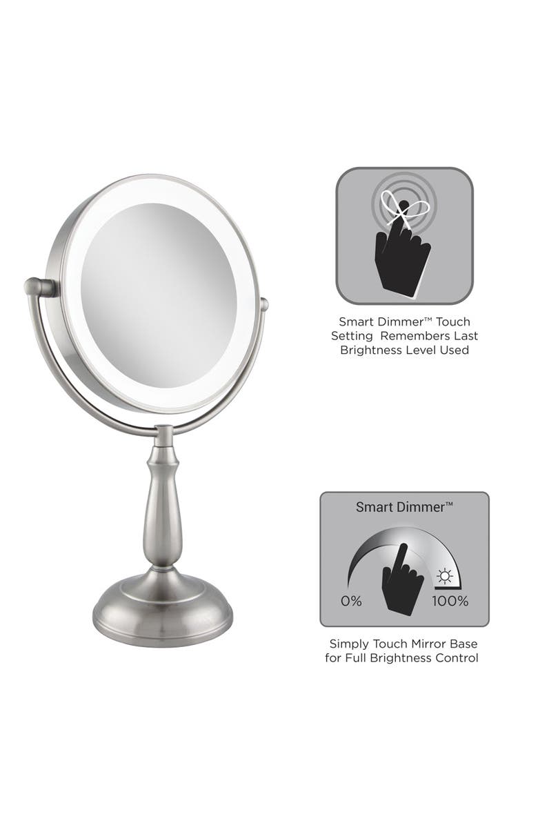 Zadro Lighted Makeup Mirror with 5X/1X Magnification & Touch Base Controls, Alternate, color, Chrome