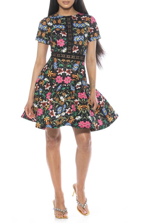 Alexa Lace Trim Fit & Flare Dress