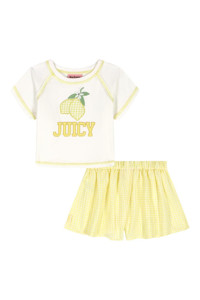 Lemon Embroidered T-Shirt & Skirt, Main, color, YELLOW MULTI