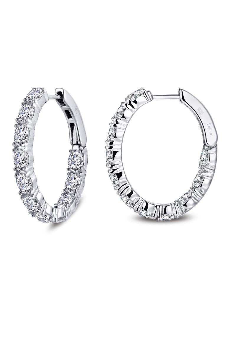 Inside Out Simulated Diamond Oval Hoop Earrings, Main, color, SILVER/ CLEAR