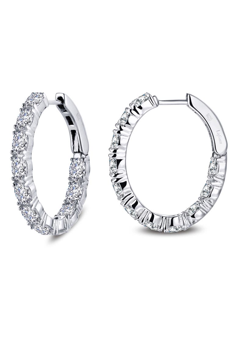 Lafonn Inside Out Simulated Diamond Oval Hoop Earrings, Main, color,