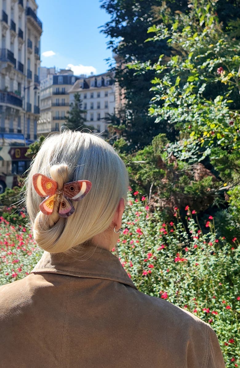 Solar Eclipse Hand Painted Emperor Silk Moth Claw Clip, Alternate, color, Brown