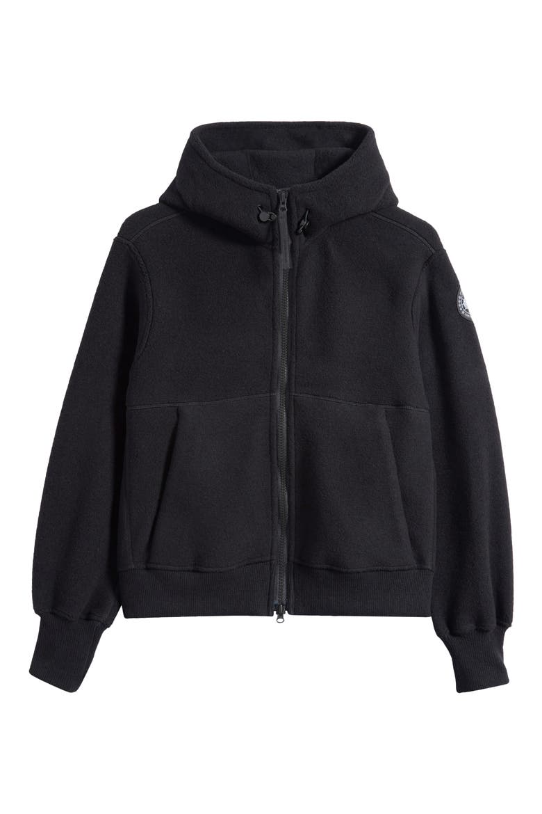 Chilliwack Kind Fleece Hooded Bomber Jacket, Main, color, BLACK - NOIR