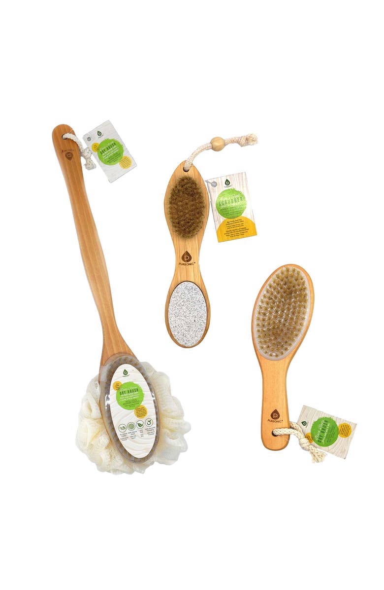 PURSONIC Exfoliation Essentials Kit Dual Brush, Bath Body Brush, & 4 in 1 Foot Scrubber, Main, color, Beige