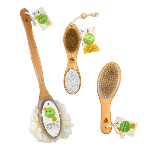 Exfoliation Essentials Kit Dual Brush, Bath Body Brush, & 4 in 1 Foot Scrubber