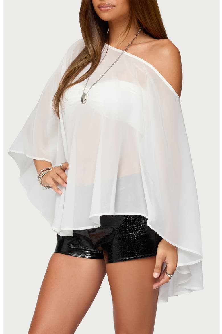 Sheer Chiffon One-Shoulder Poncho, Alternate, color, WHITE