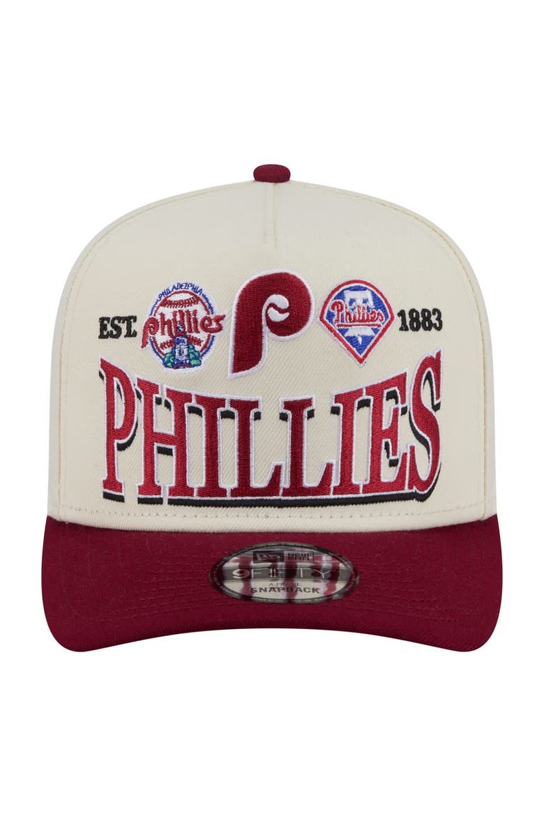 Men's New Era Cream Philadelphia Phillies Throwback Tri-Hit A-Frame 9FIFTY Adjustable Hat, Alternate, color, Cream
