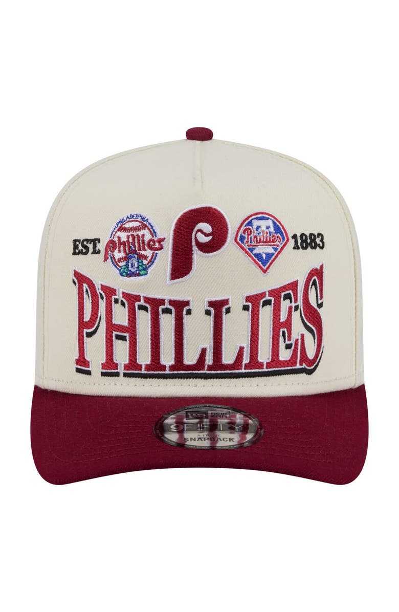 New Era Men's New Era Cream Philadelphia Phillies Throwback Tri-Hit A-Frame 9FIFTY Adjustable Hat, Alternate, color, Cream