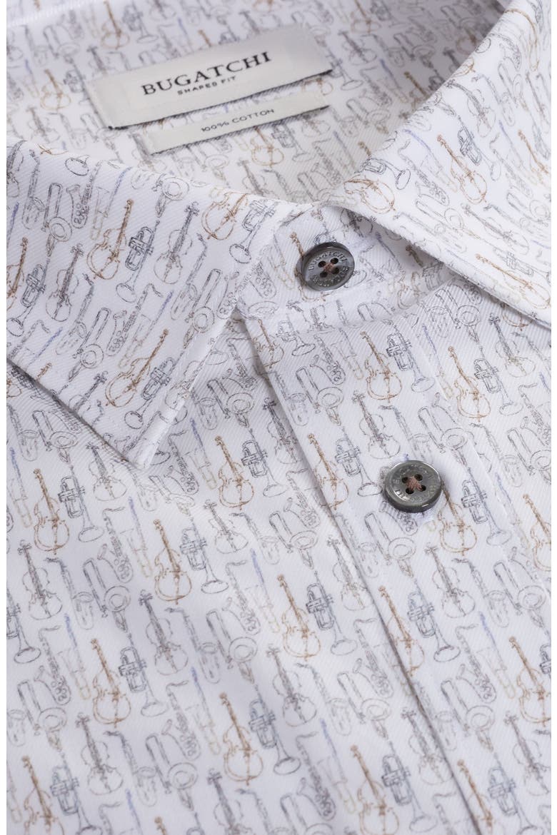 Julian Shaped Fit Musical Instrument Print Button-Up Shirt, Alternate, color, CHALK