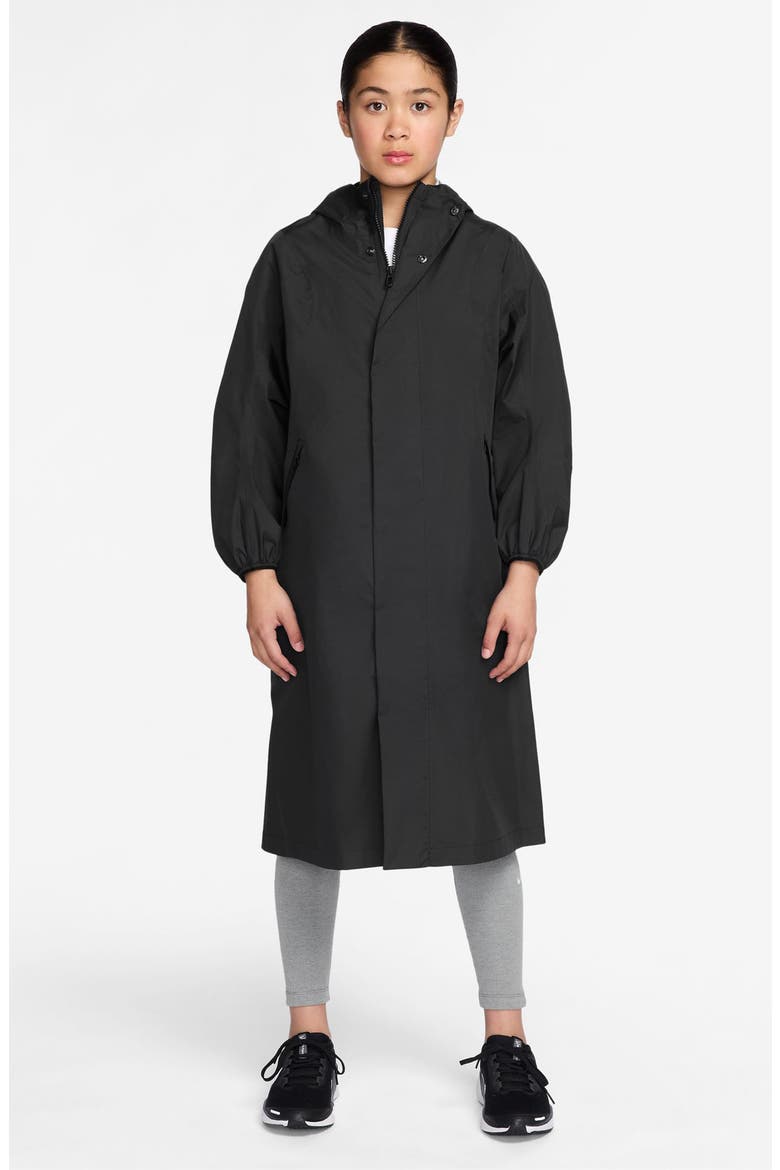 Kids' Storm-FIT Waterproof Hooded Rain Coat, Main, color, BLACK/ BLACK