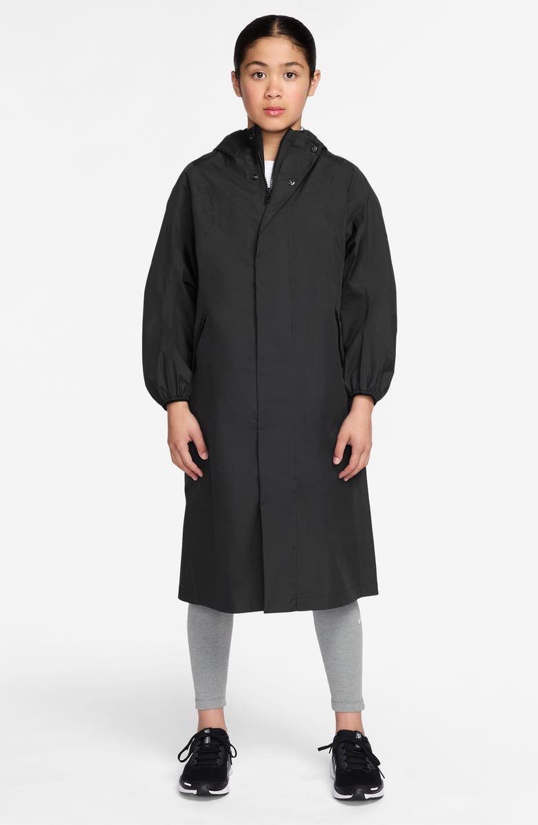 Nike Kids' Storm-FIT Waterproof Hooded Rain Coat, Main, color, Black/ Black