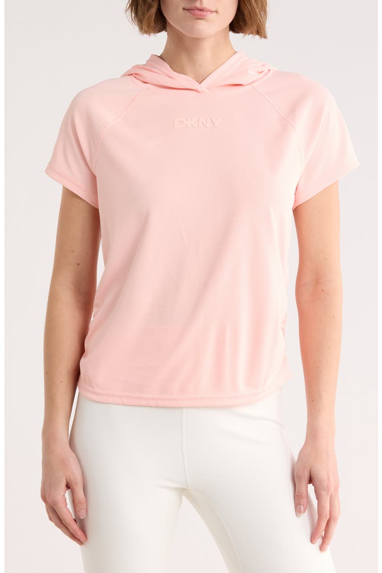 Ruched Short Sleeve Hooded T-Shirt, Main, color, PEACH SPRITZ