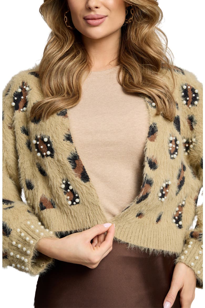 Leopard Spot Embellished Cardigan, Alternate, color, BROWN
